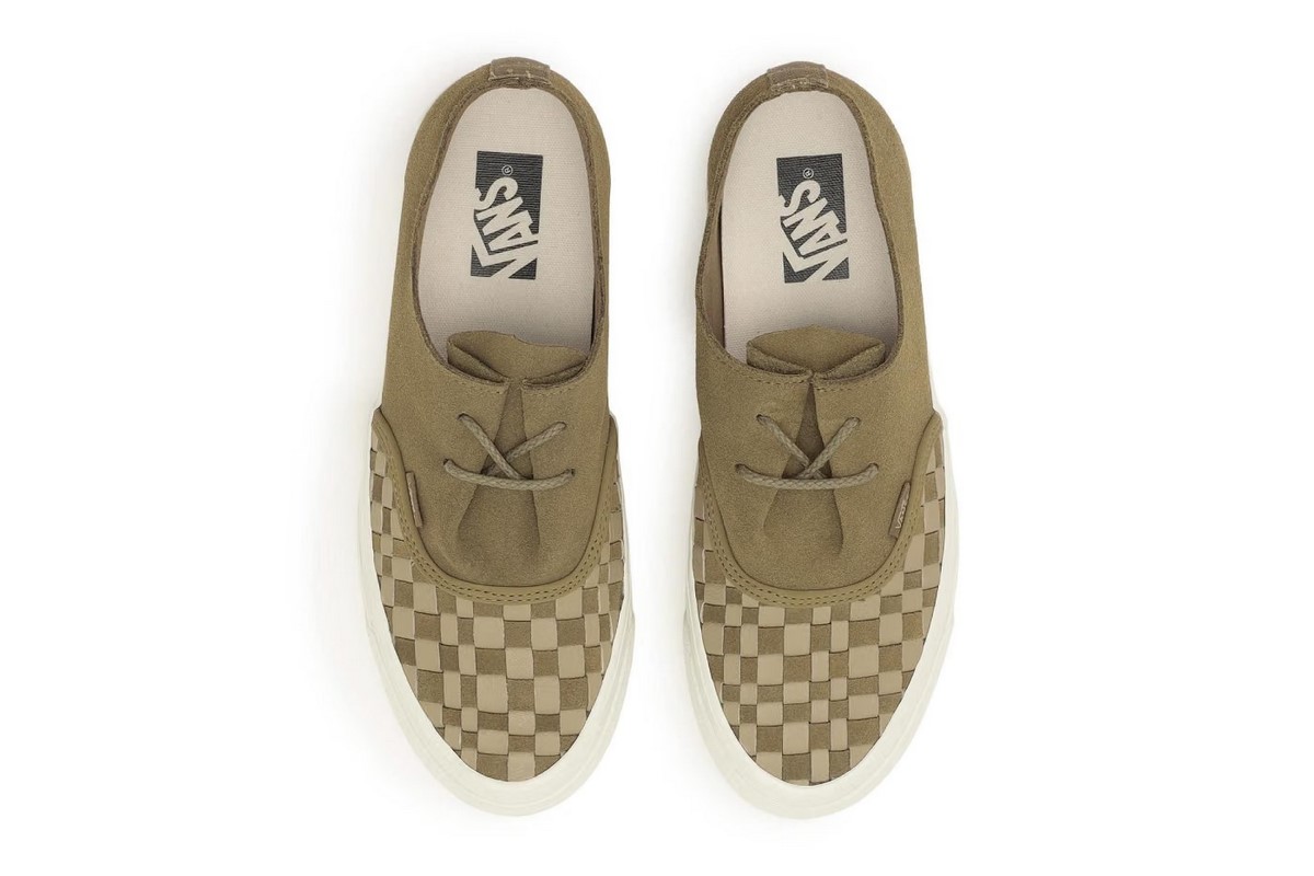 Оливковые Vans Authentic Ease с плетеным шахматным узором, вид сверху